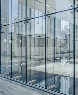 Glass walls in an office buiding.